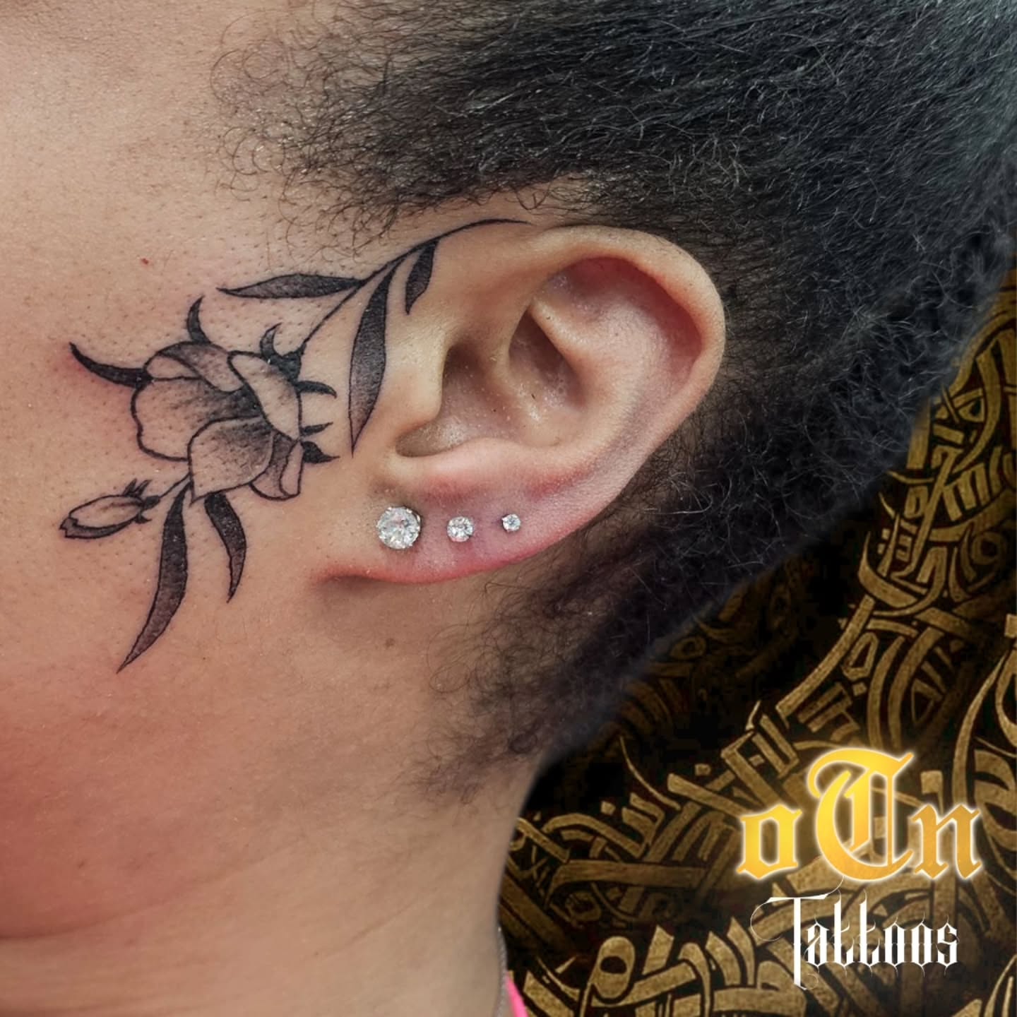 Flower black and grey tattoo on the neck by New York Tattoos Artist