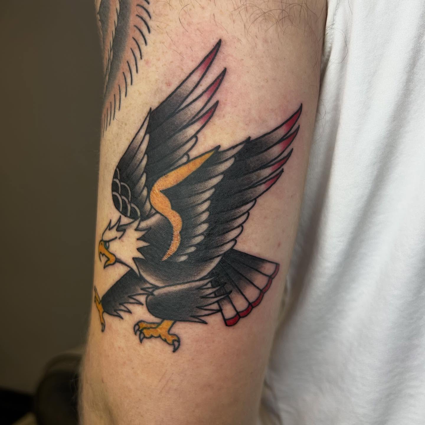 Eagle American traditional tattoo on the forearm by Bregan ✨