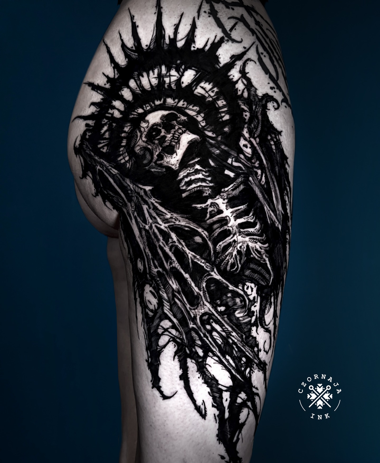 Tattoo by @czornaja_ink — black_and_grey, dark_realism