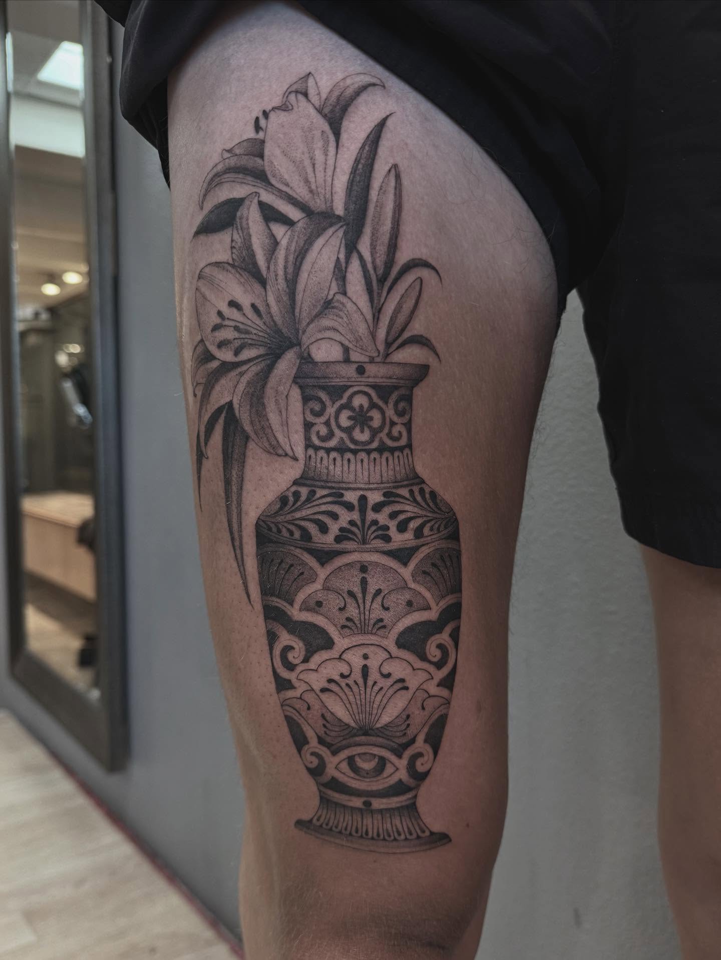 Tattoo by @blacklambx — black_and_grey, realism