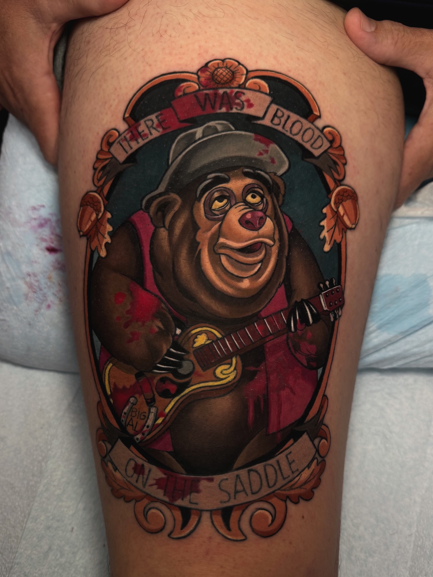 Bear playing guitar American traditional tattoo on the thigh by ✣ ᴛɪᴀʀᴀ ɢᴏʀᴅᴏɴ ✣ video games
