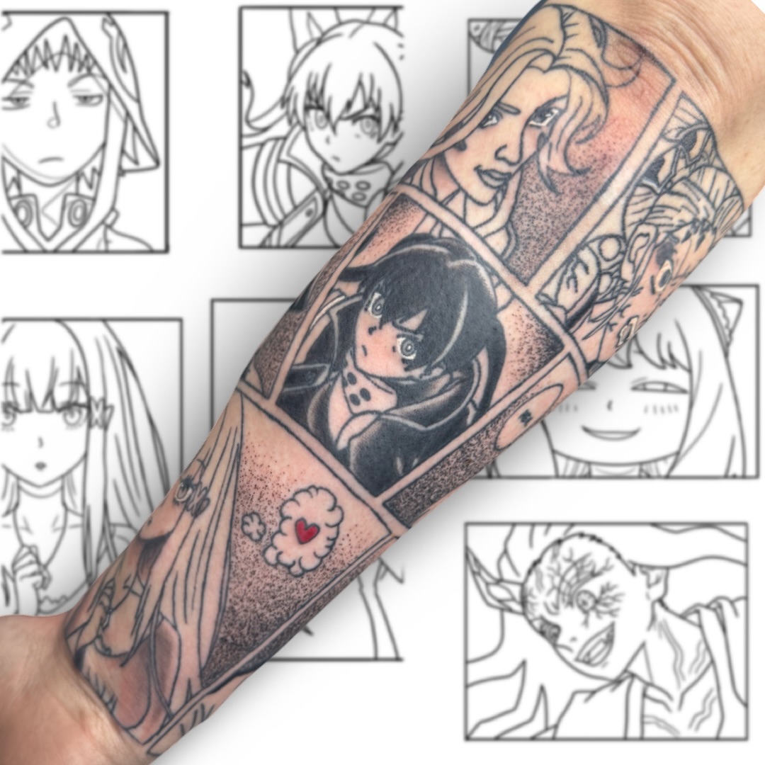 Tattoo by @tattooedbyvicc — dotwork, anime