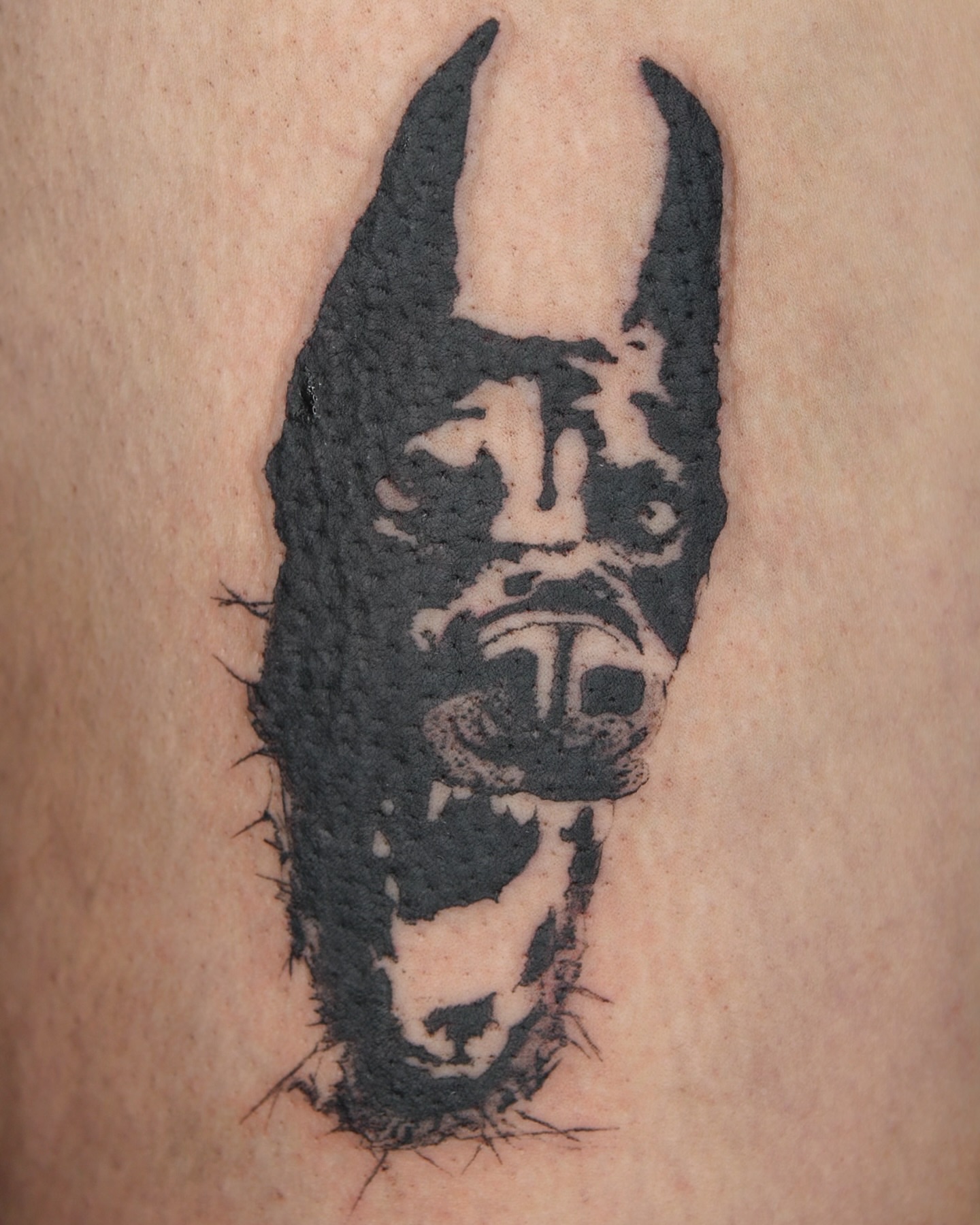 Demon head black and grey tattoo on the forearm by ππ²π§π§ ππ’π₯πππ« (π©π¦