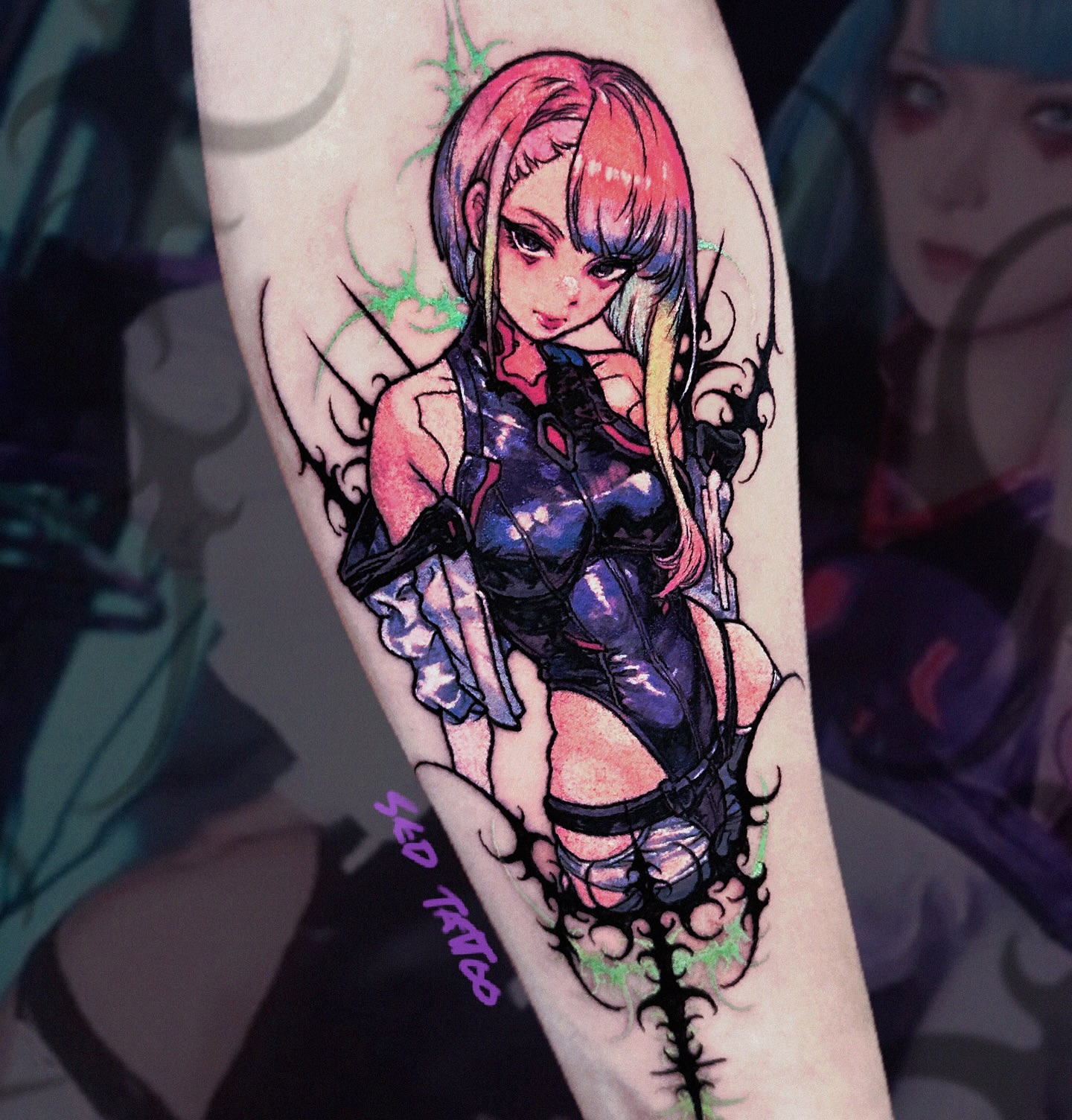 Anime character anime tattoo on the forearm by Sed