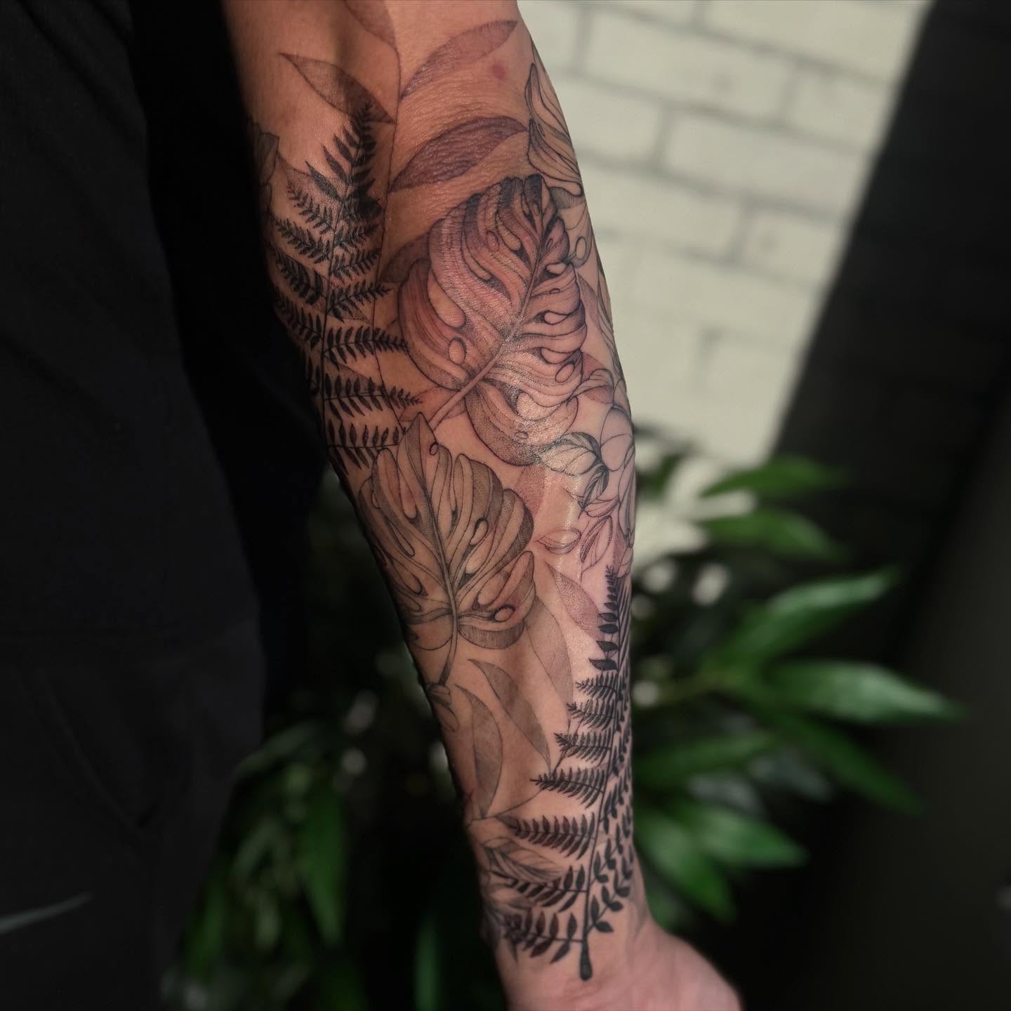 Botanical leaves realism tattoo on the forearm by ❀ Moo, Mount Laurel, New Jersey