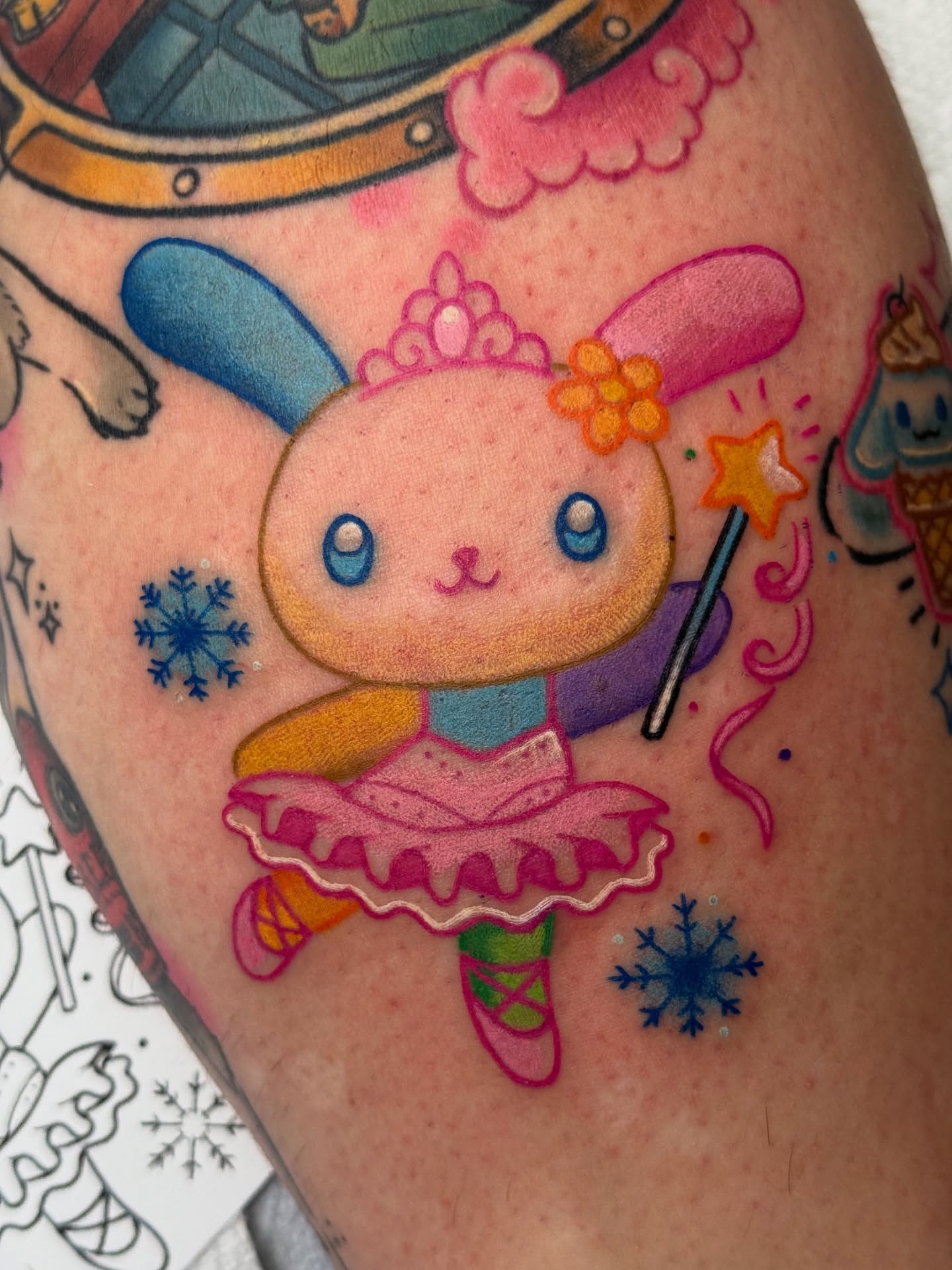 Ballerina rabbit new school tattoo on the thigh by vic