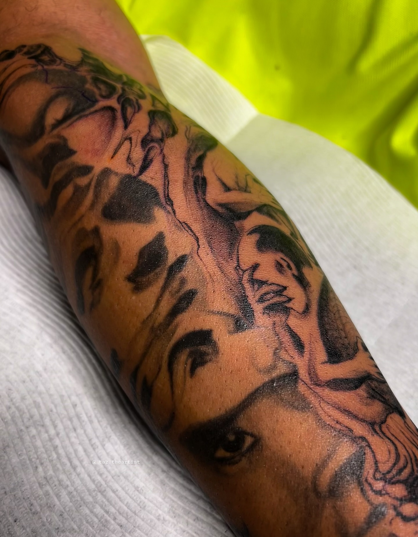Woman with flowing hair black and grey tattoo on the forearm by 𝖙𝖆𝖟 🫧✮♡ₐₜₗ ₙᵧʗ