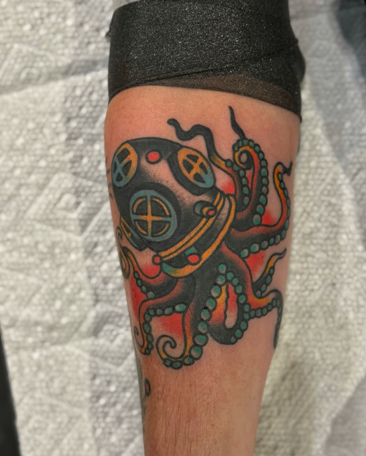 Octopus with diving helmet new school tattoo on the forearm by Joe tatum ~Tattoo~