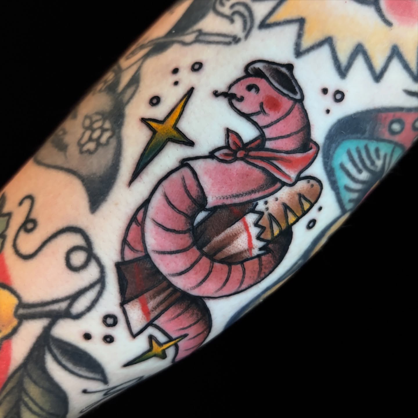 Worm in sailor outfit American traditional tattoo on the forearm by π―πππππ