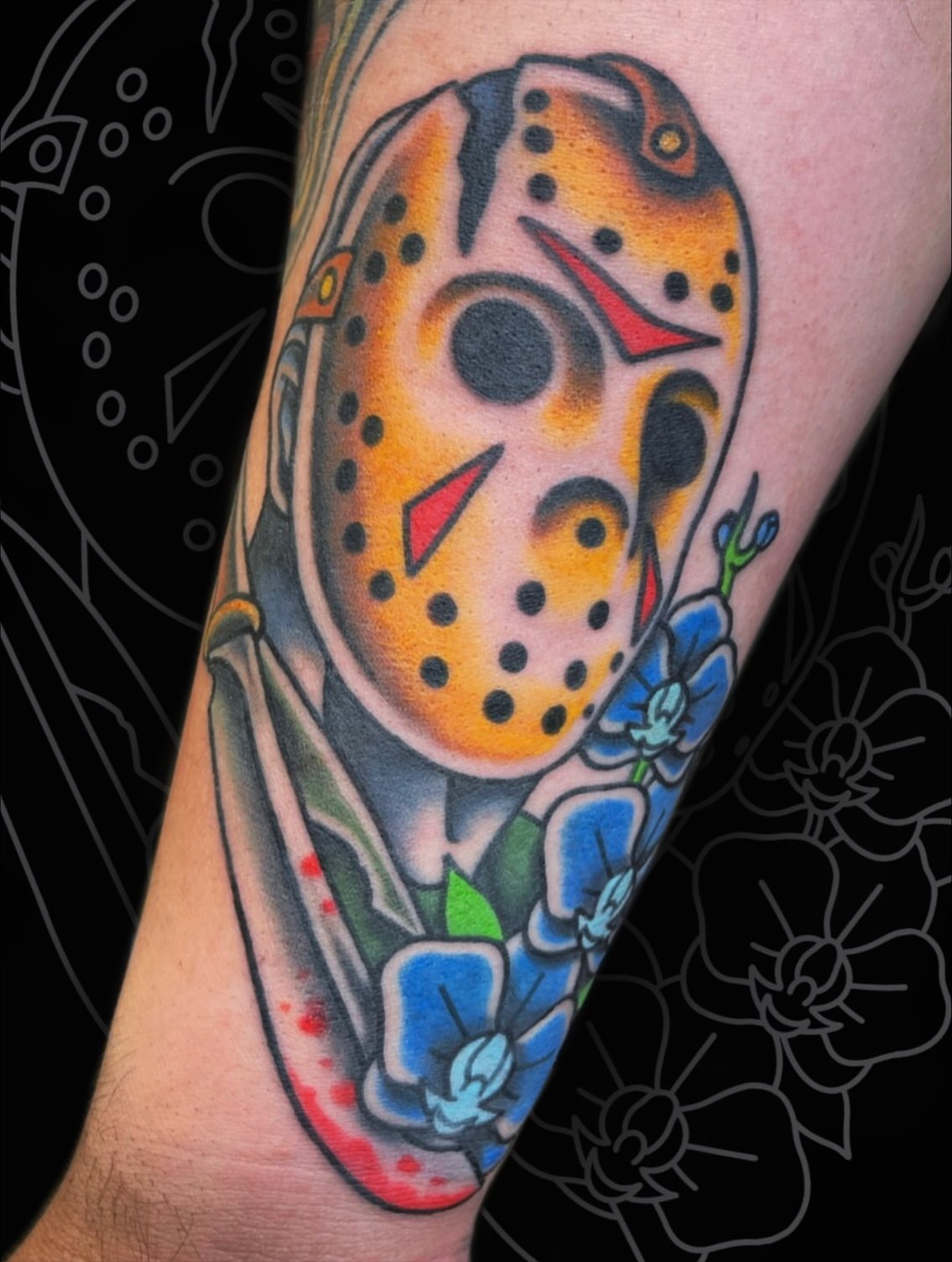 Jason voorhees mask American traditional tattoo on the forearm by πππ₯π πππππͺ kΚ