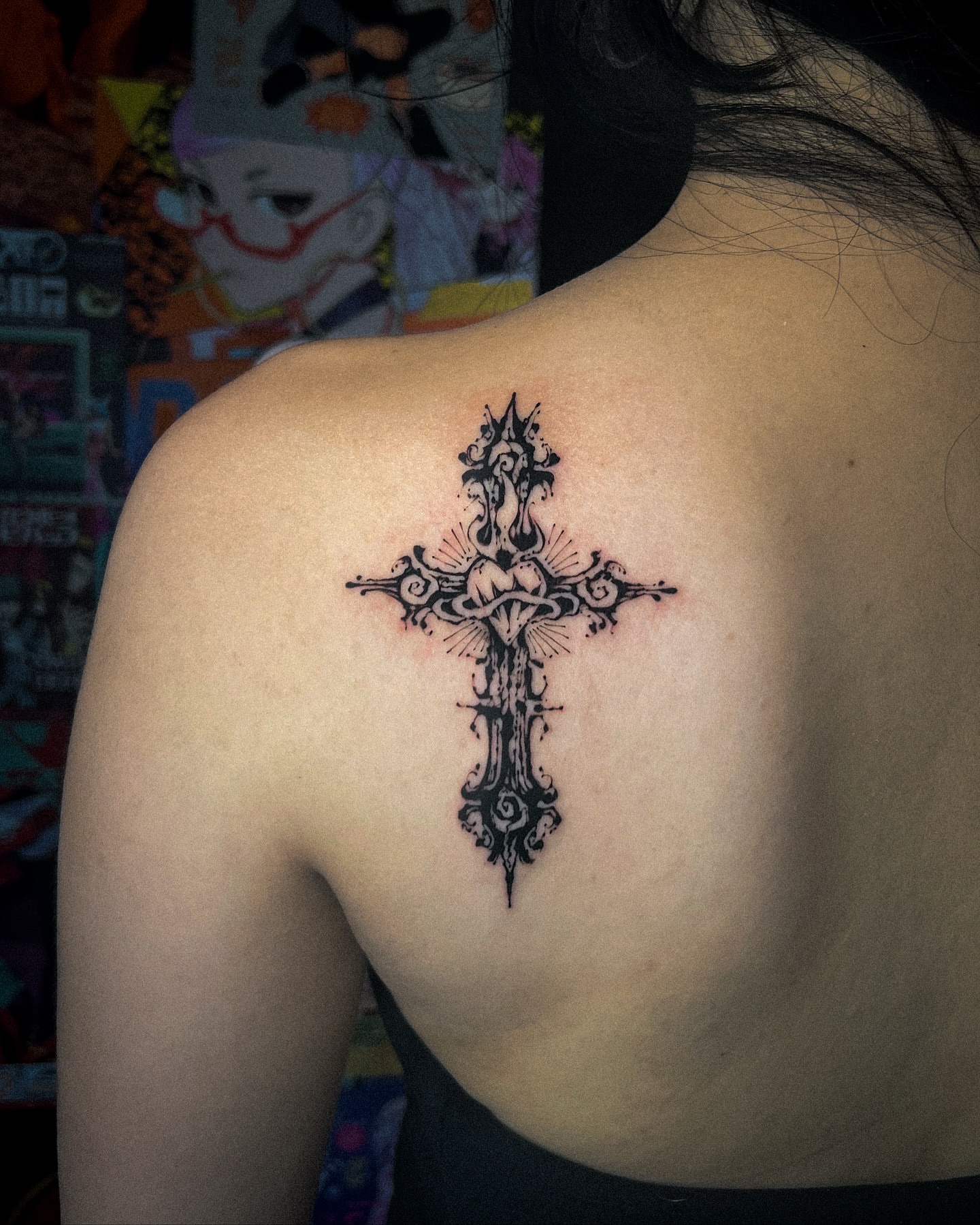 Cross ornamental tattoo on the shoulder by мια ѕυη