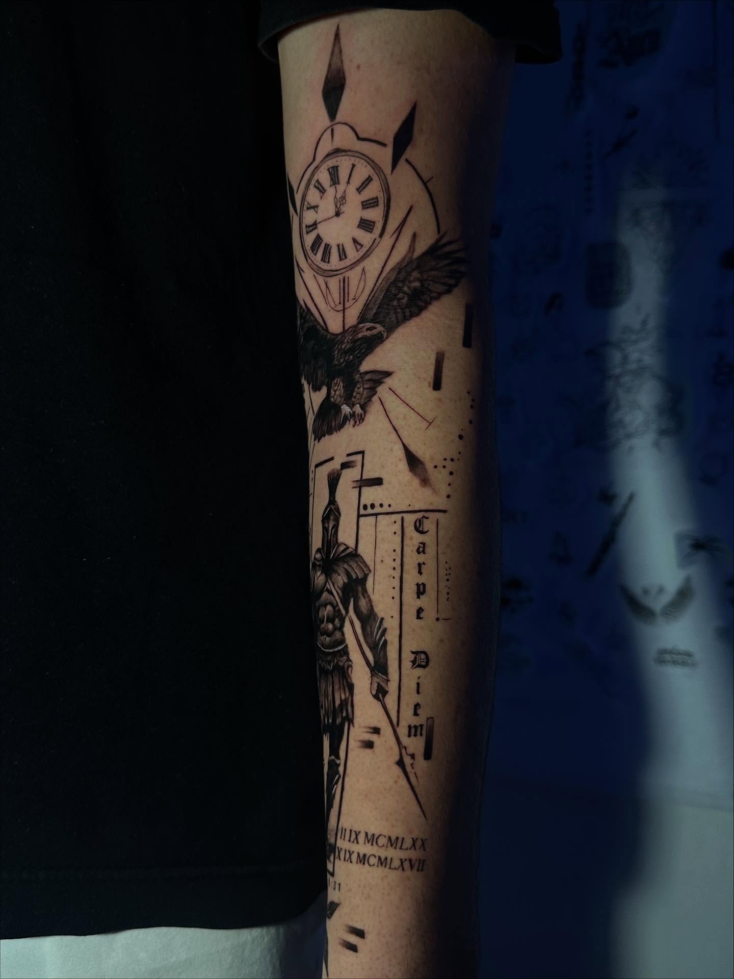 Tattoo by @sebastrussy — black_and_grey, geometric