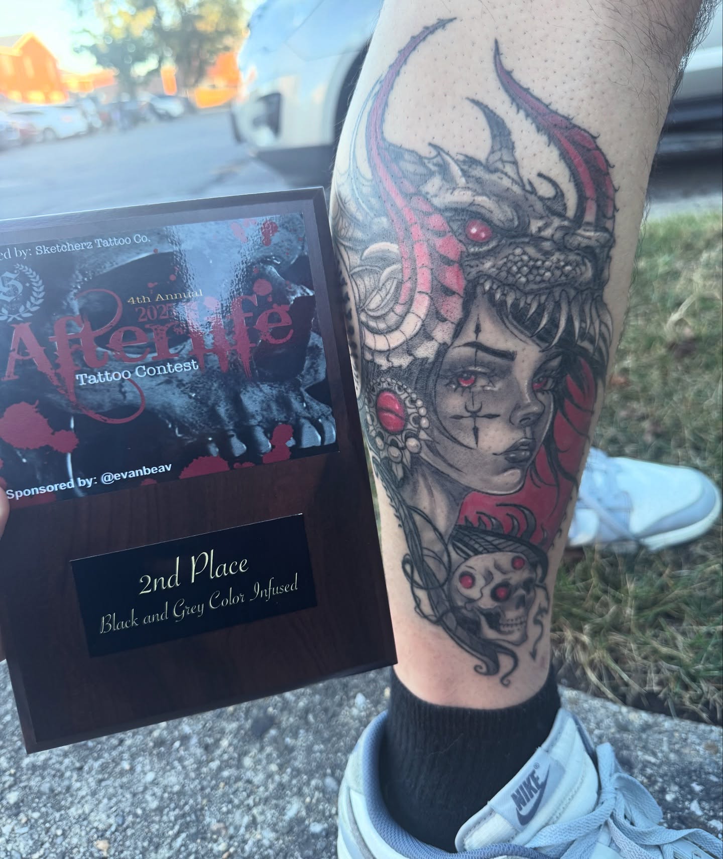 Tattoo by @shushe_tattoo โ dark_realism, black_and_grey