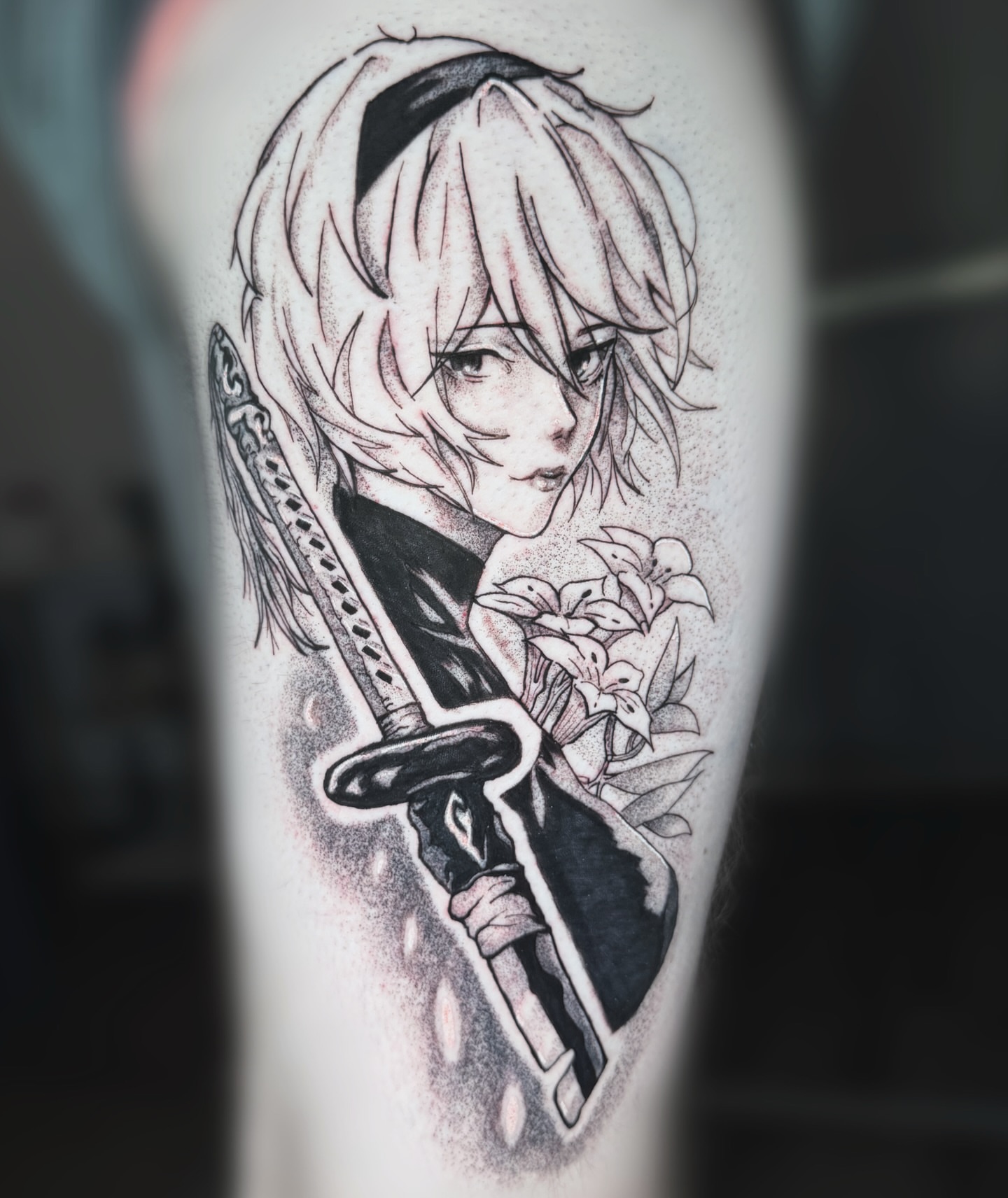 Tattoo by @shushe_tattoo โ dotwork, anime