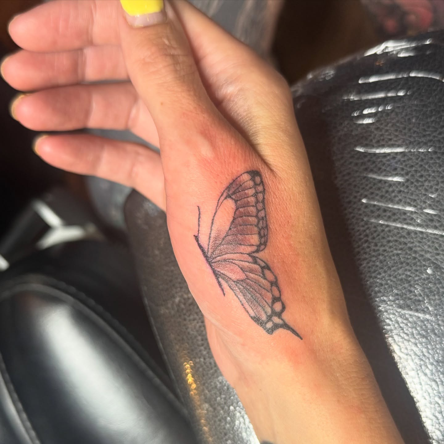 Butterfly realism tattoo on the forearm by Teagan Rachel, Millcreek, Utah