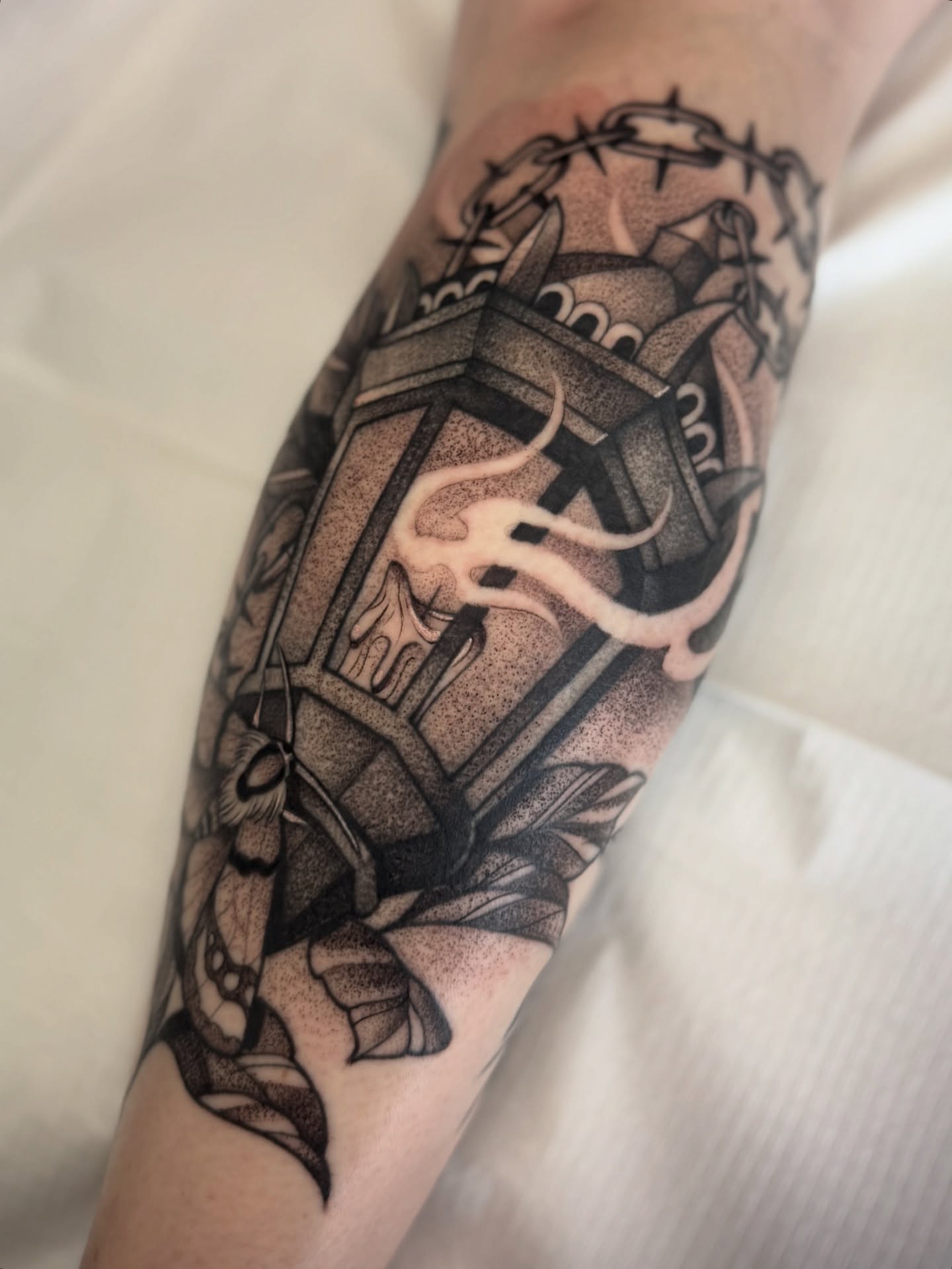Tattoo by @lauren.tattoos — dotwork, black_and_grey