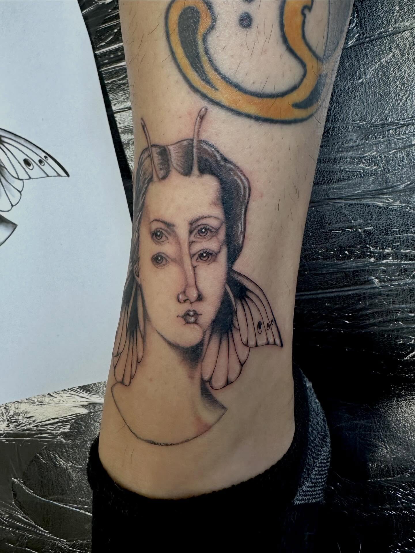 Woman with moth wings realism tattoo on the forearm by Marie Novotny, Lakewood, Ohio