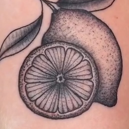 Lemon dotwork tattoo by Jess