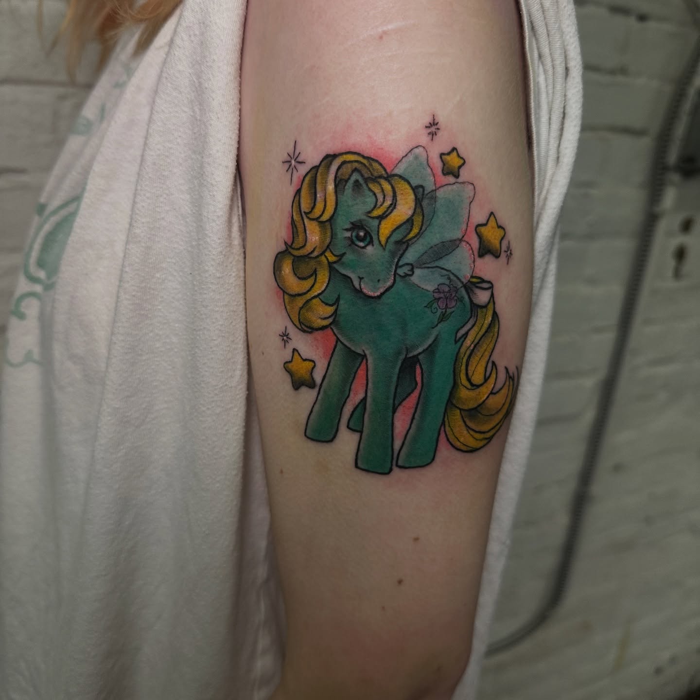 My little pony illustrative tattoo on the forearm by Mia Layne 🤎