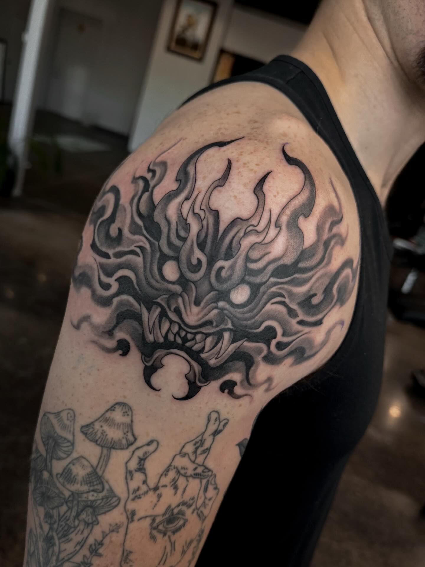 Tattoo by @brandonkirkeby — black_and_grey, dark_realism