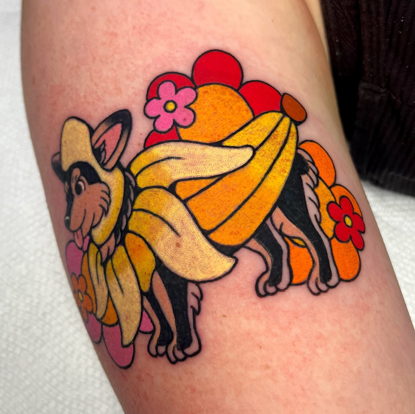 Banana bunch American traditional tattoo on the forearm by Alena McDonald