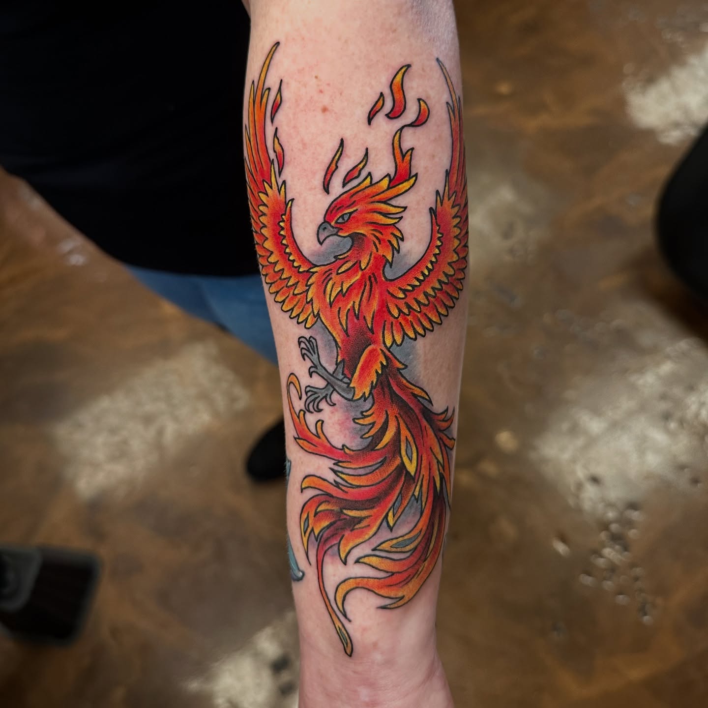 Phoenix neo-traditional tattoo on the forearm by Nick Bones, Las Vegas, Nevada