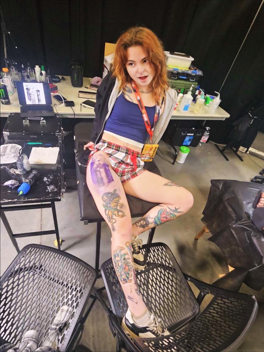 Tattooed leg American traditional tattoo on the leg by Abigail (Bgail) Boyd