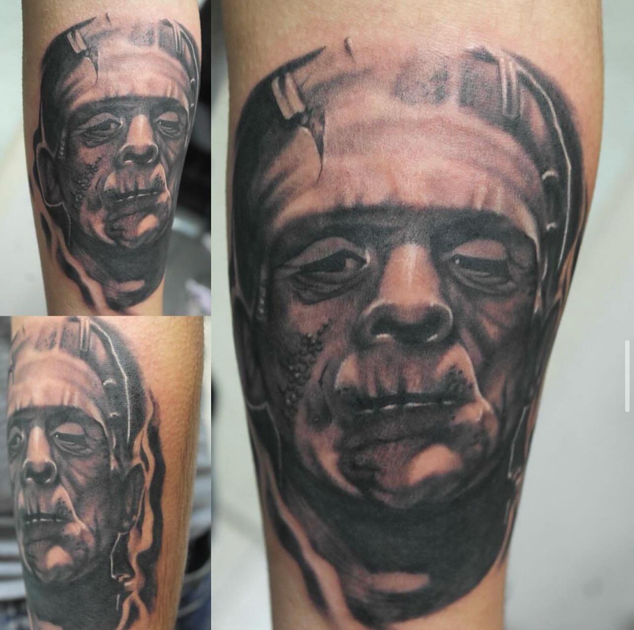 Frankenstein's monster realism tattoo on the forearm by Matthew Arguello