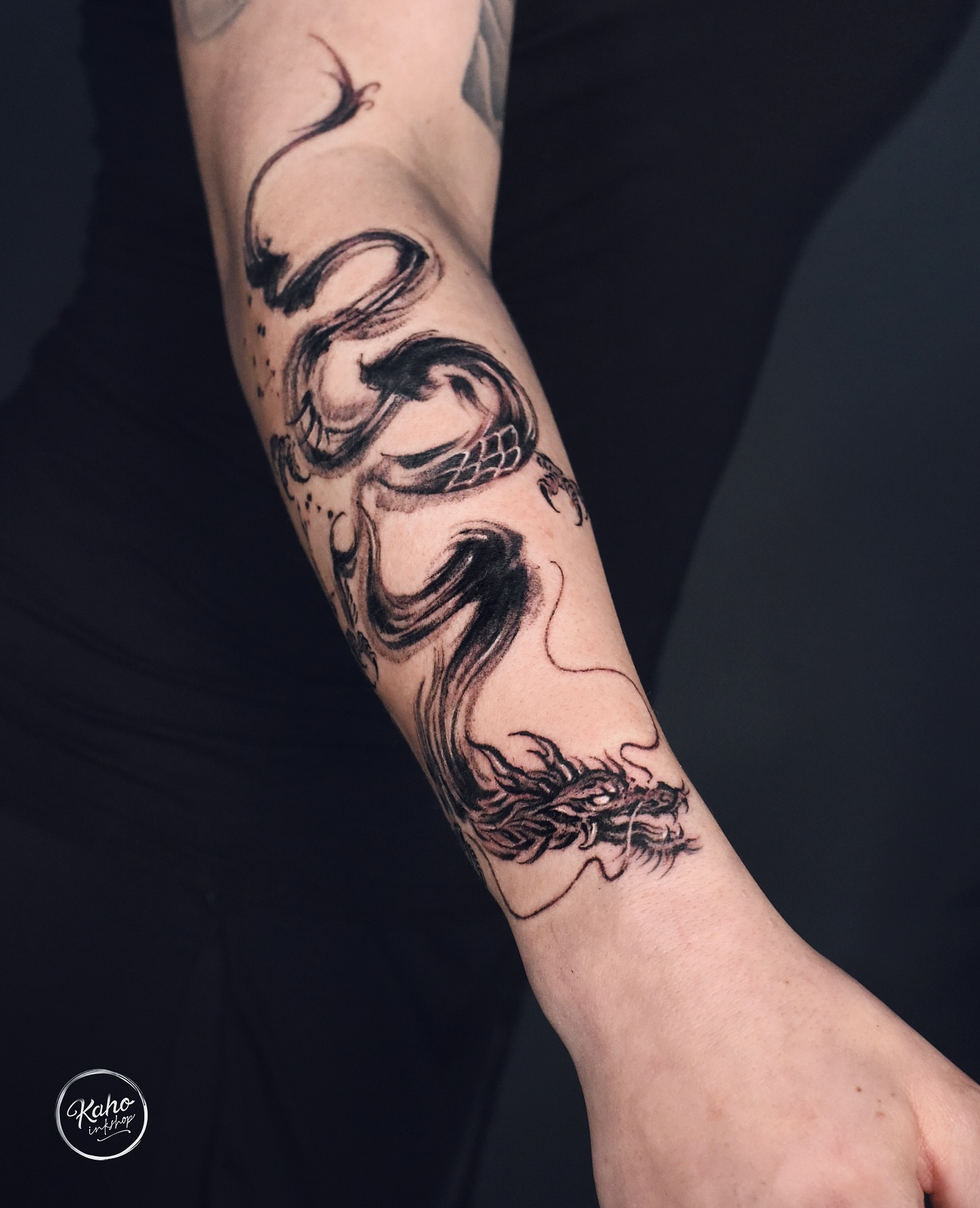 Tattoo by @kahoinkshop — black_and_grey