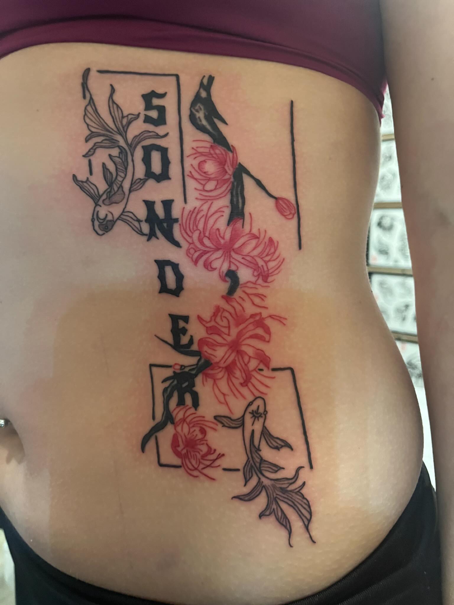Chrysanthemum and crane japanese irezumi tattoo on the ribs by P R O P H e T T R A V I S