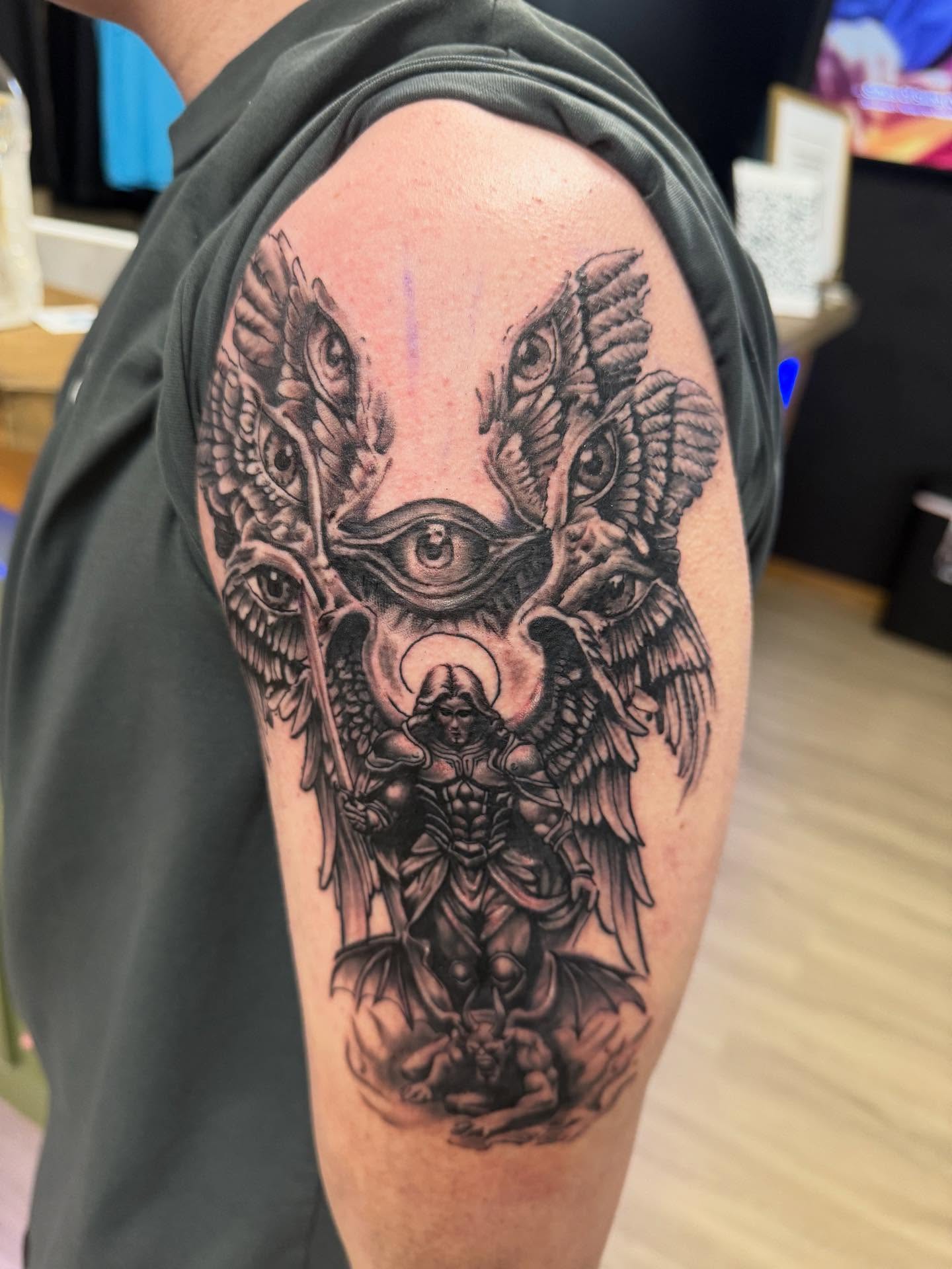 Tattoo by @tattman9000 — black_and_grey, realism