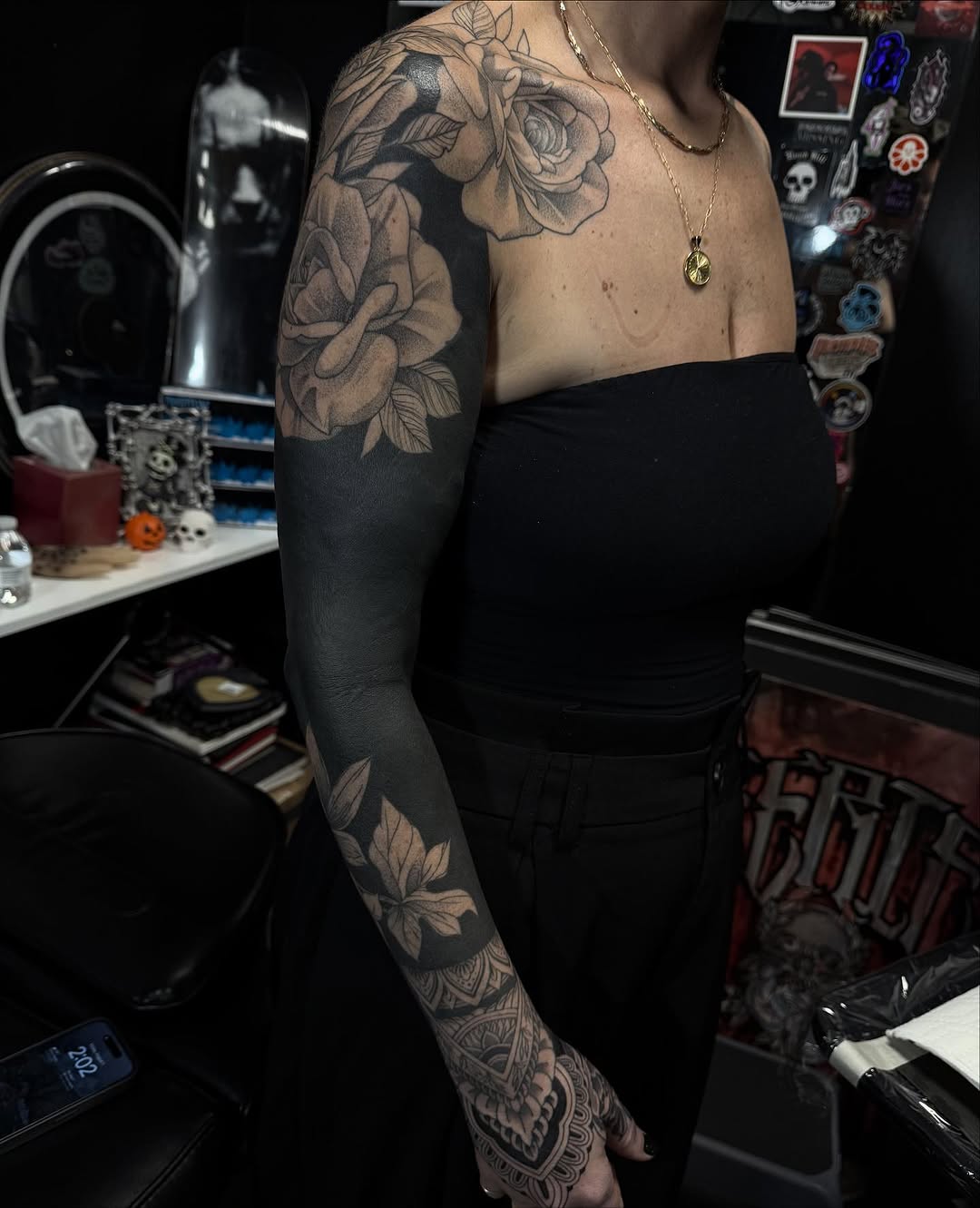 Tattoo by @rxr.dreadzilla — blackwork, black_and_grey