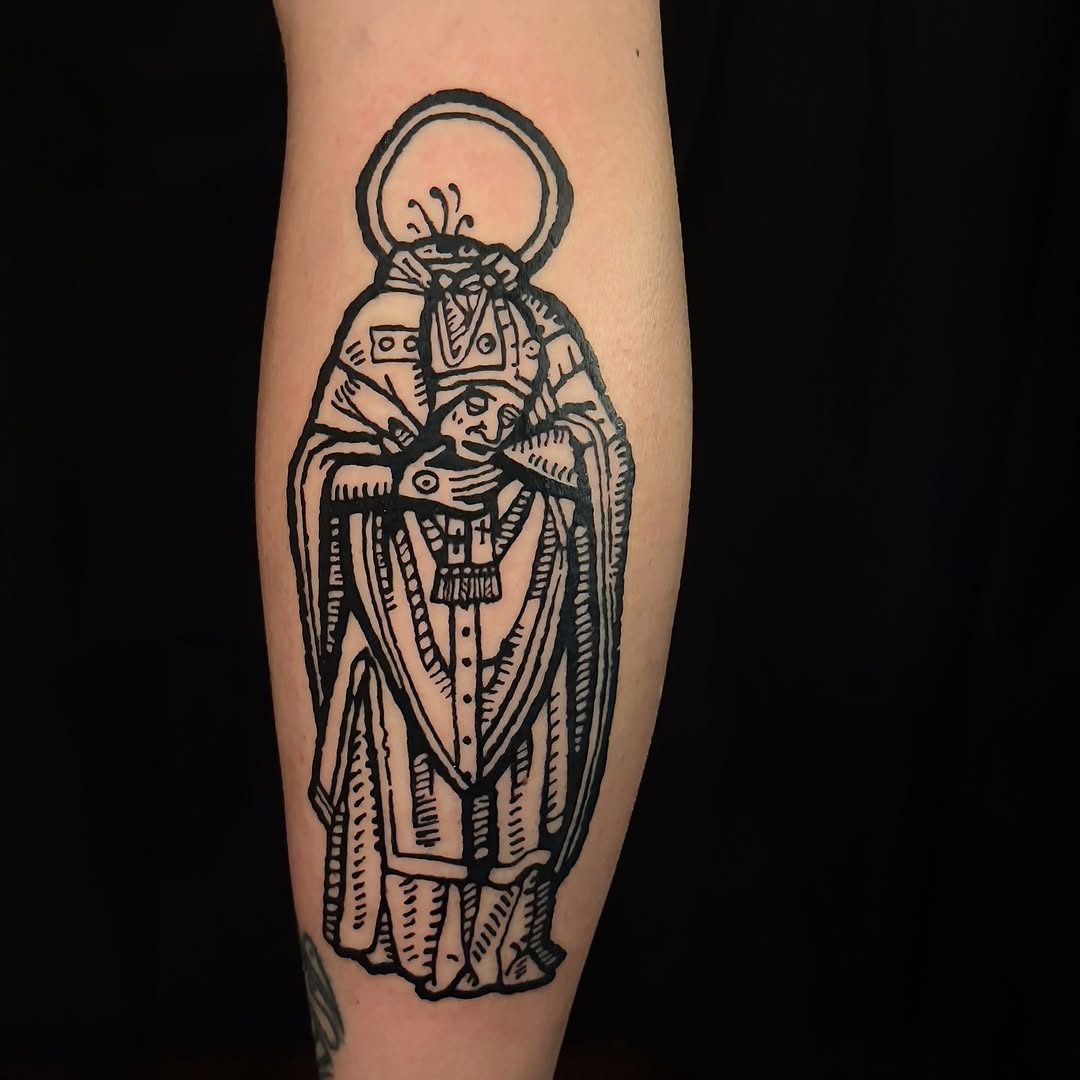 Figure in robes realism tattoo on the forearm by Lara, Seattle, Washington