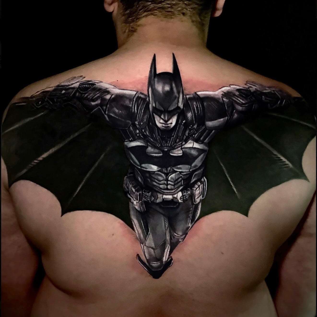 Batman realism tattoo on the back by Henrry Bravo