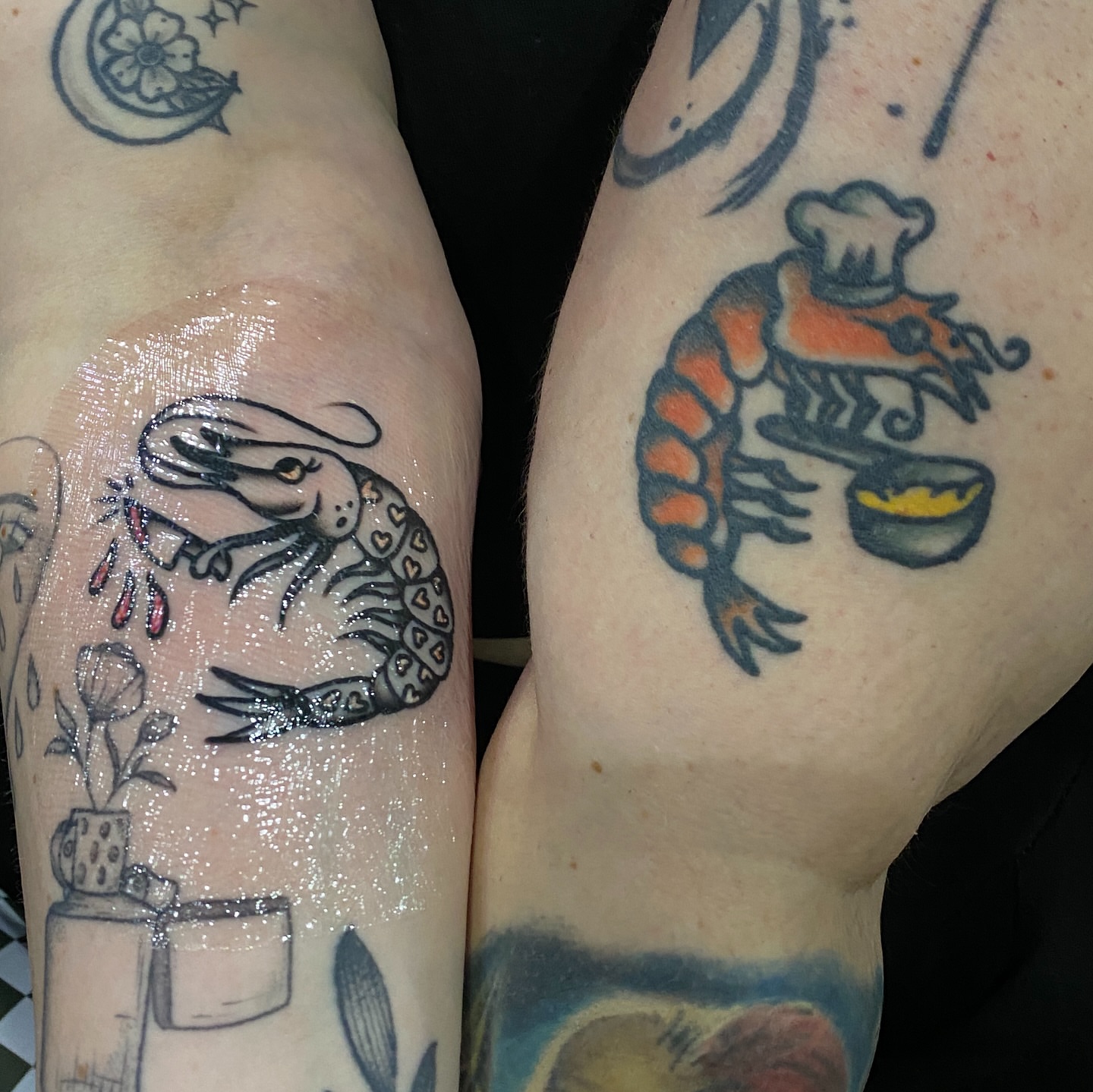 Prawn American traditional tattoo on the forearm by Marcos🇩🇴