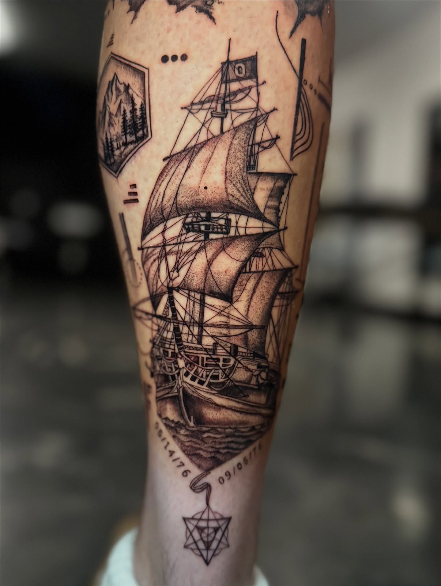 Ship realism tattoo on the forearm by Paola Pineda Tattoo, Knoxville, Tennessee