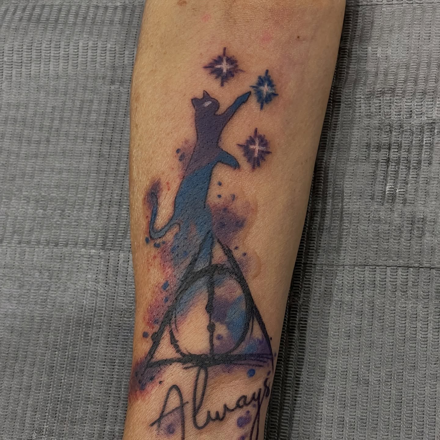 Tattoo by @spidermonkeysauce — watercolor, dotwork