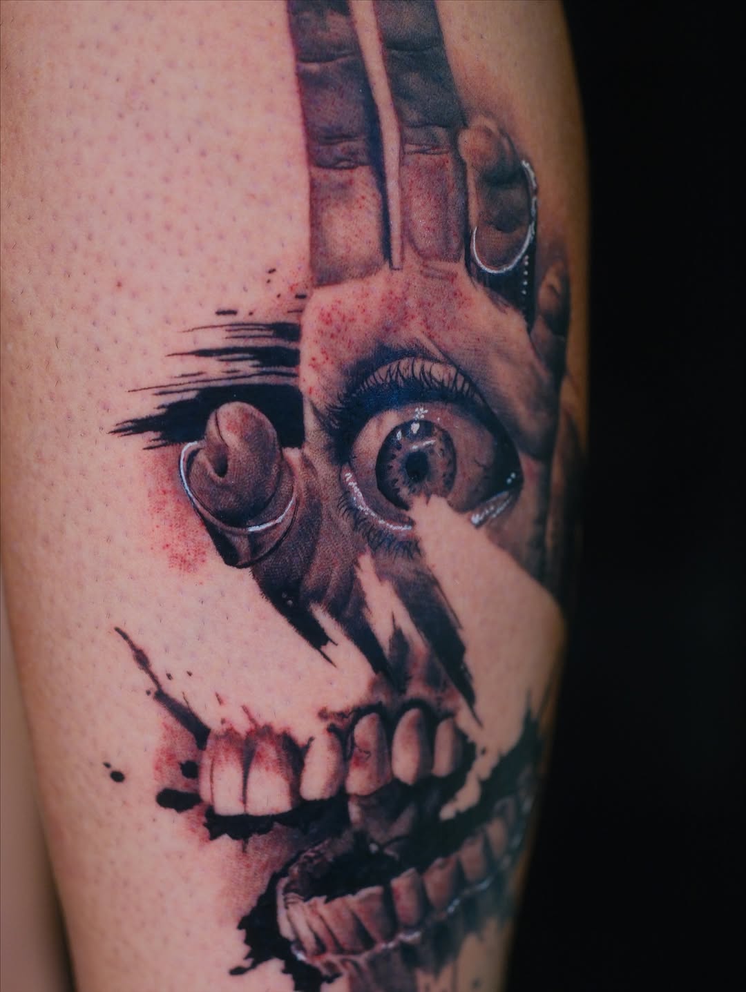 Creepy eye and skull surrealism tattoo on the forearm by Joel: Boston Tattoo Artist, Boston, Massachusetts