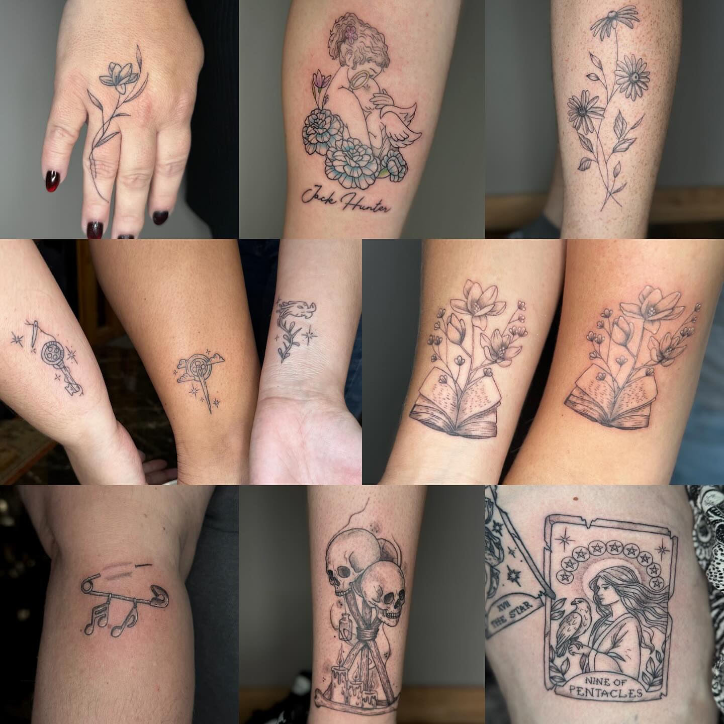Flowers and book black and grey tattoo on the forearm by Brandi 🕷, Mentor, Ohio