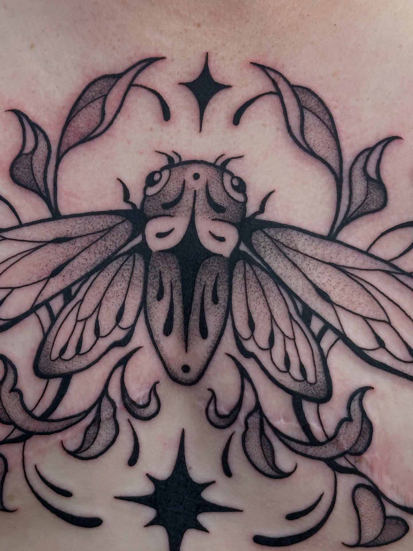 Insect black and grey tattoo on the torso by Summer Shield
