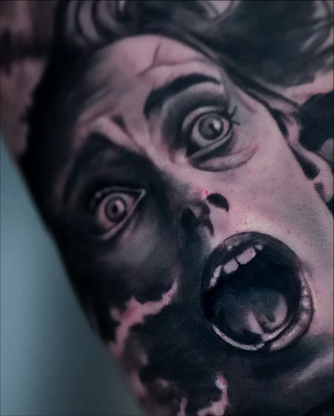 Screaming face surrealism tattoo on the head by ✝️ Nicholas Fernandez ✝️