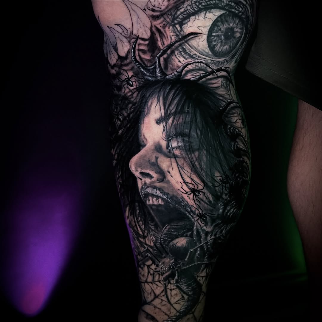 Tattoo by @ghostbutchertattoos — dark_realism, black_and_grey