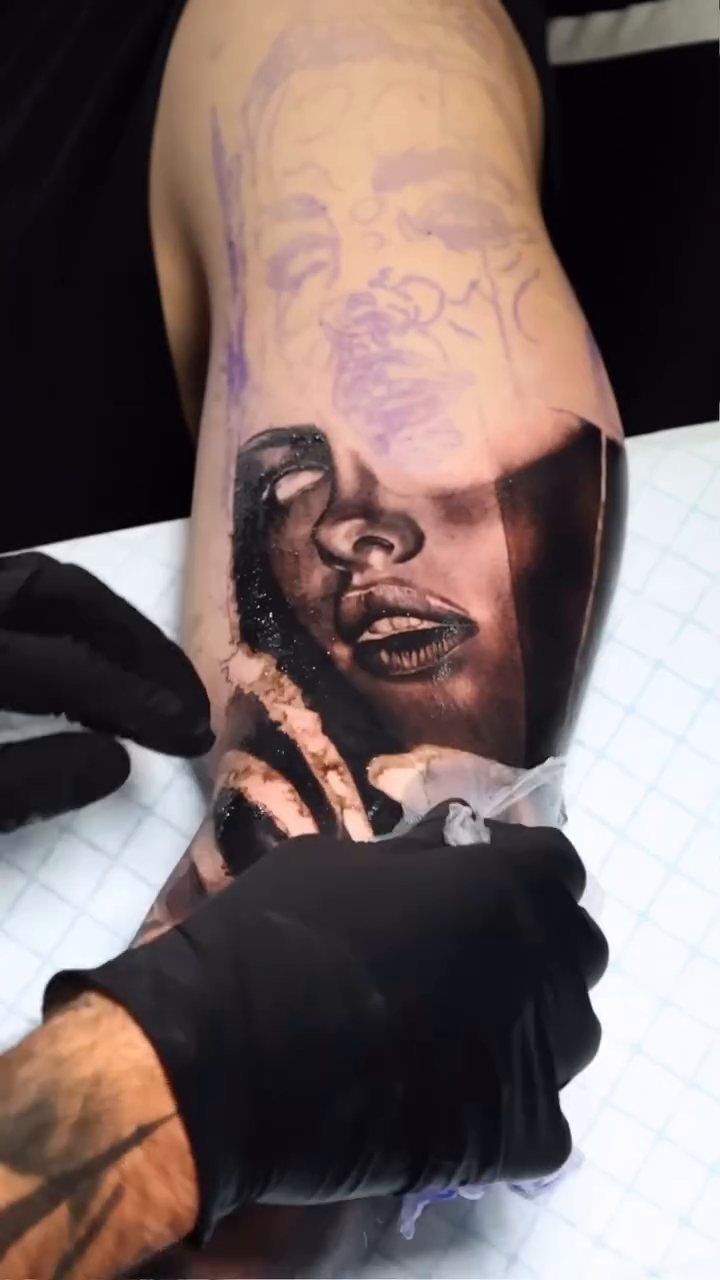 Woman's face realism tattoo by Ali Saleh 🇱🇧 Detroit Tattoo Artist, Dearborn, Michigan