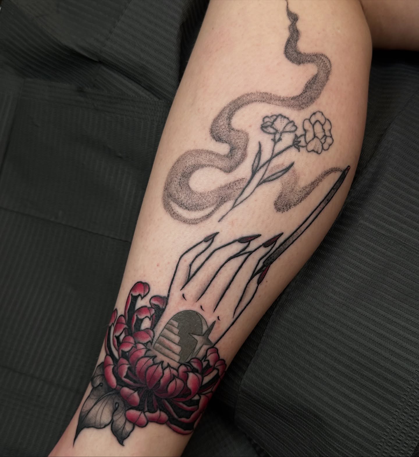 Tattoo by @caitycat.tattoos — black_and_grey