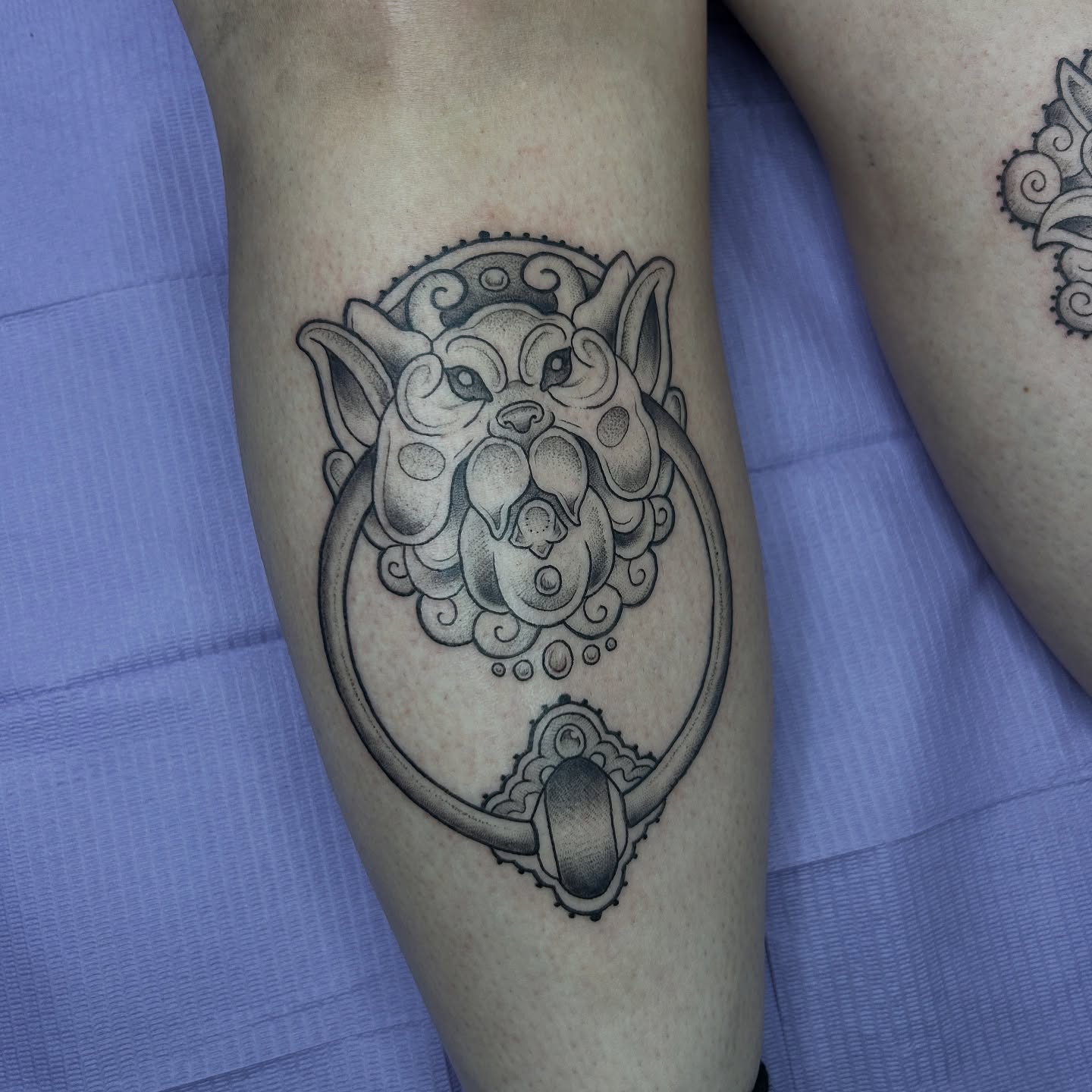 Tattoo by @sweetcarolinetattoo — dotwork, black_and_grey