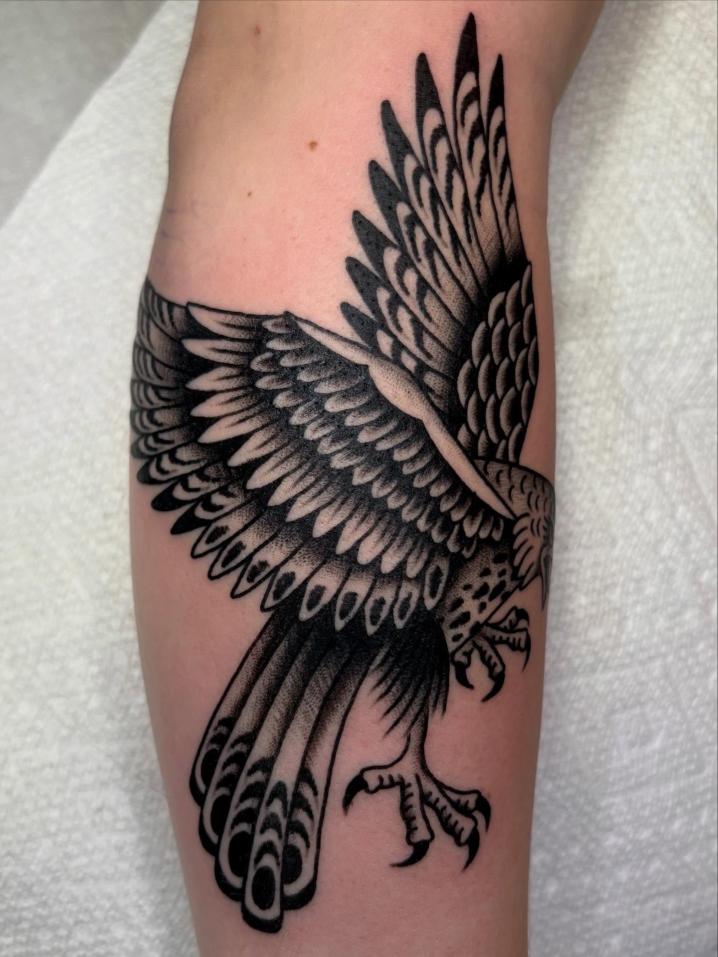 Eagle black and grey tattoo on the forearm by sally ★ lee