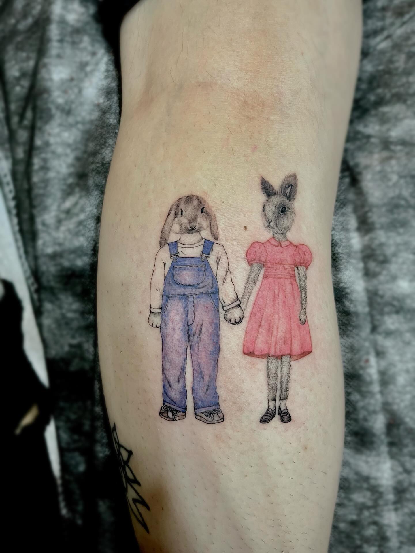 Rabbits realism tattoo on the forearm by Kite.Tattoo_Amber