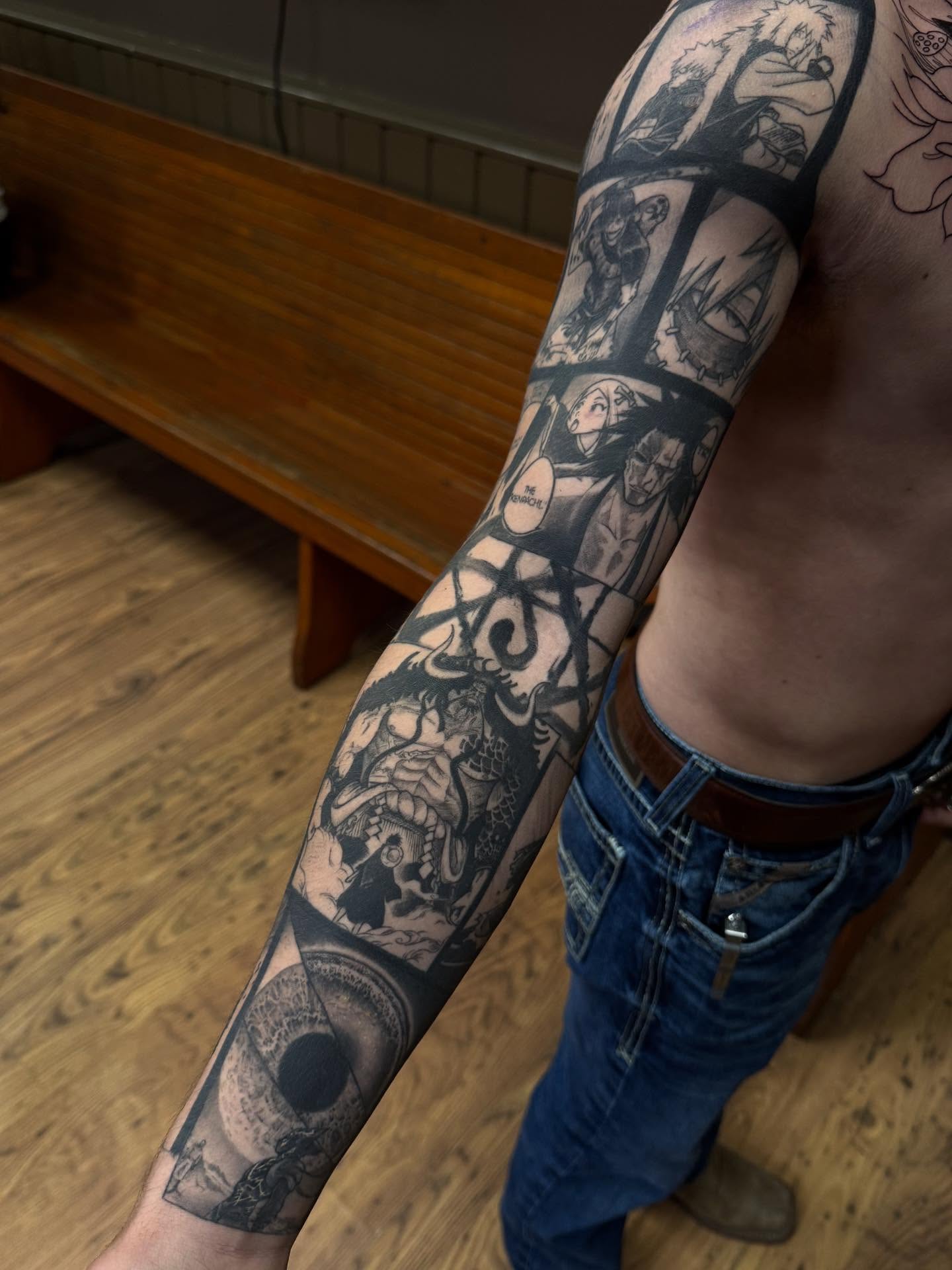 Tattoo by @chadmc509 — anime, black_and_grey