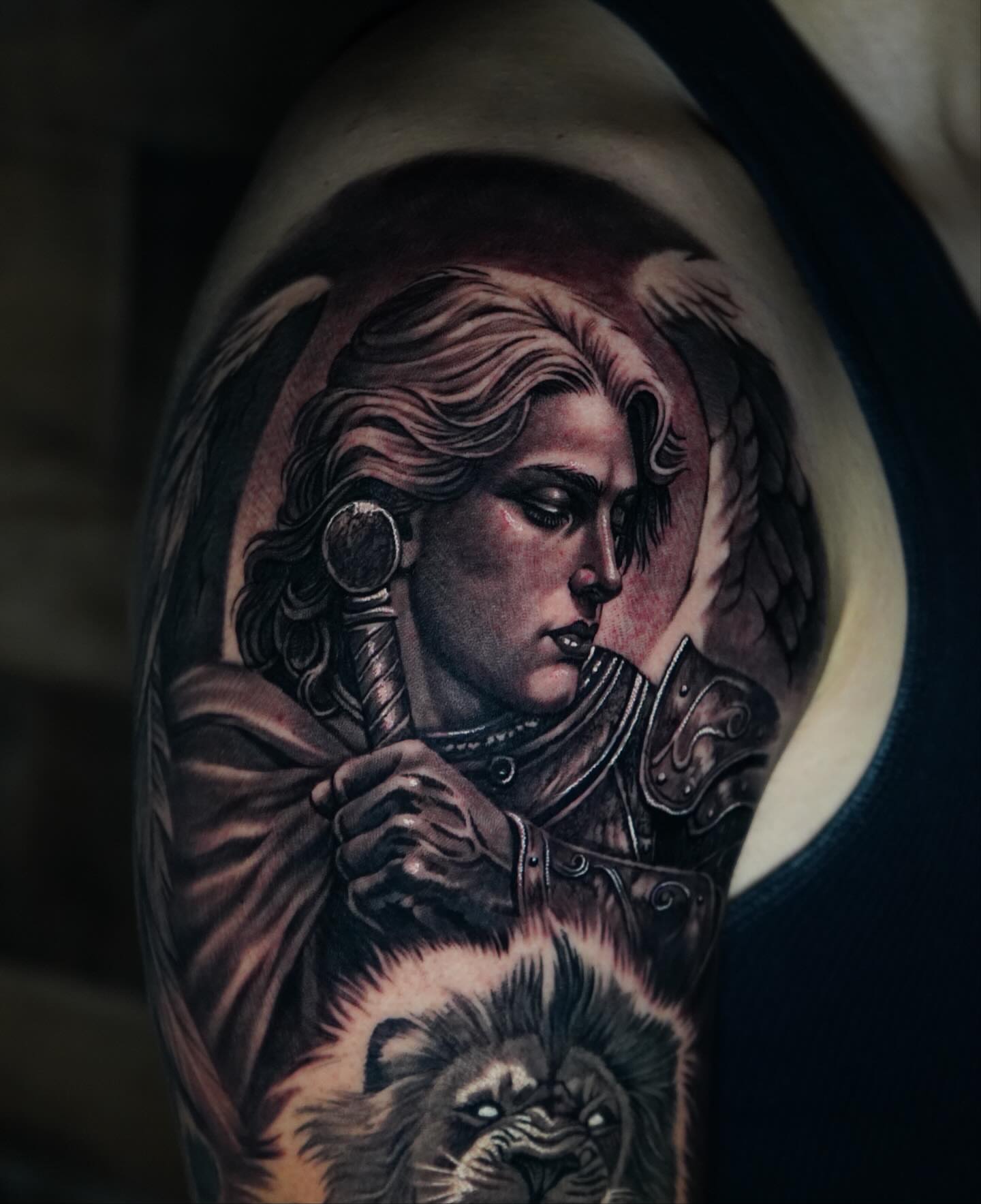 Woman warrior realism tattoo on the forearm by Edgar Campaña
