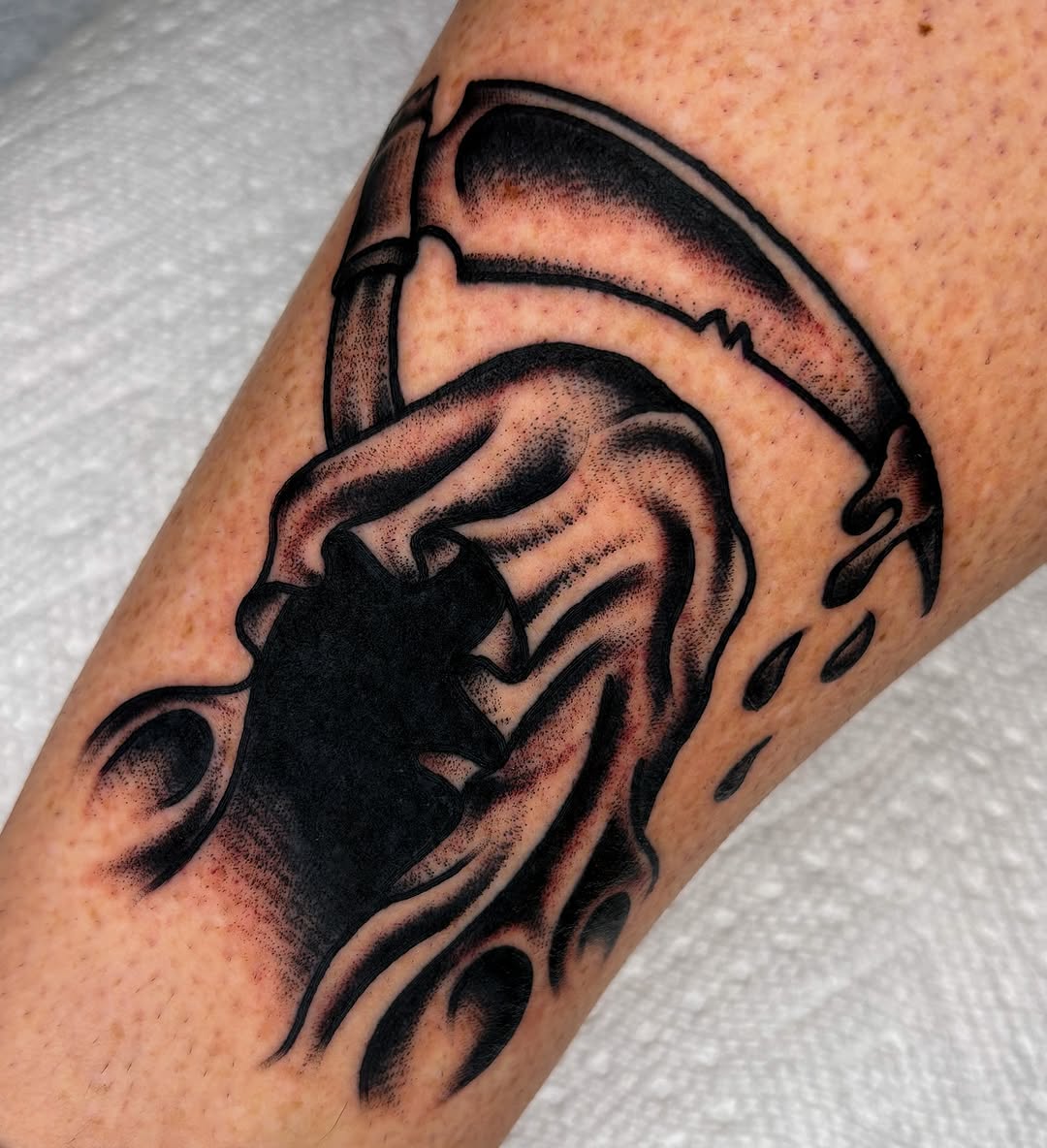 Grim reaper's scythe dark art tattoo on the forearm by ✨ Gabi ✨